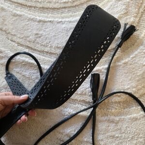 WHBM White House Black Market Laser Cut Obi Black Leather Belt M/L